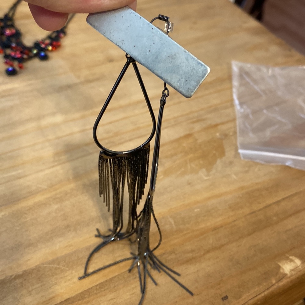 Not4 sale sold Bundle Gunmetal fringe boho long earrings - Picture 11 of 13